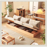 実木フレーム 布張り ローソファ 収納付き 175cm 北欧風 ナチュラル リビングソファ 床置きタイプ hns-1171