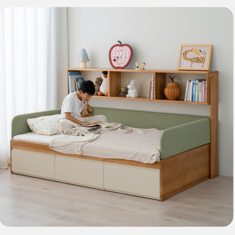 伸縮式キッズベッド 天然木無垢材 幅調整可能 収納引き出し付き tsh-112-17
