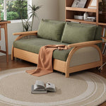 ソファベッド 実木 伸長タイプ 下収納付き コーデュロイ生地 ナチュラル おしゃれ 幅112?192cm リビング用 g4-7124