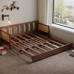 実木 ソファベッド 折りたたみ一体型 2WAY 伸縮式 リビング・書斎対応 引き出し式 ラタン編み デザイン smj-1229-9