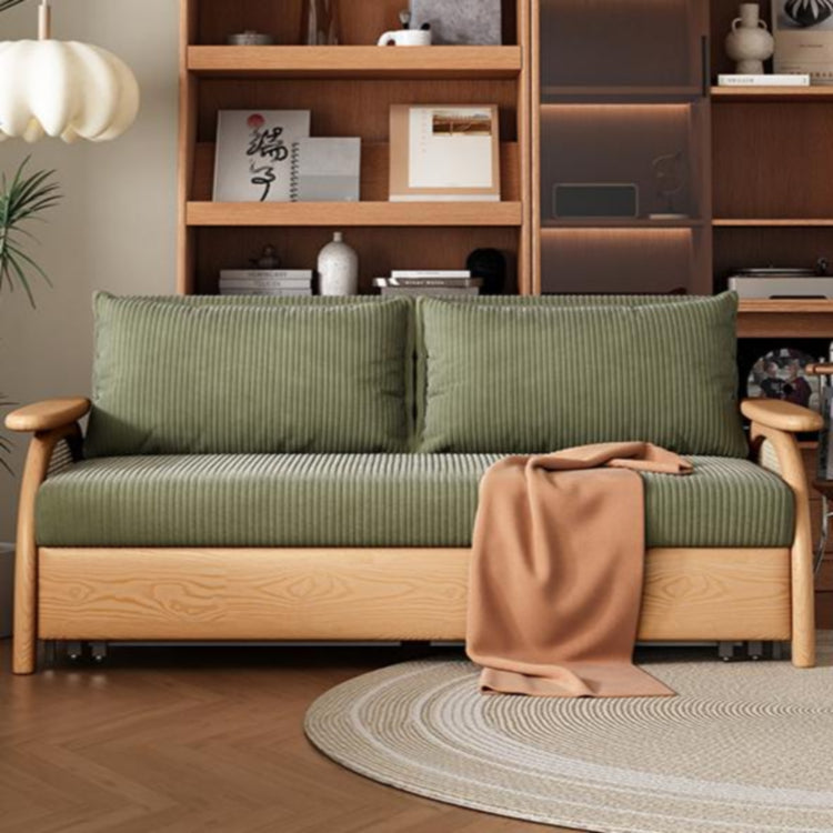 ソファベッド 実木 伸長タイプ 下収納付き コーデュロイ生地 ナチュラル おしゃれ 幅112?192cm リビング用 g4-7124