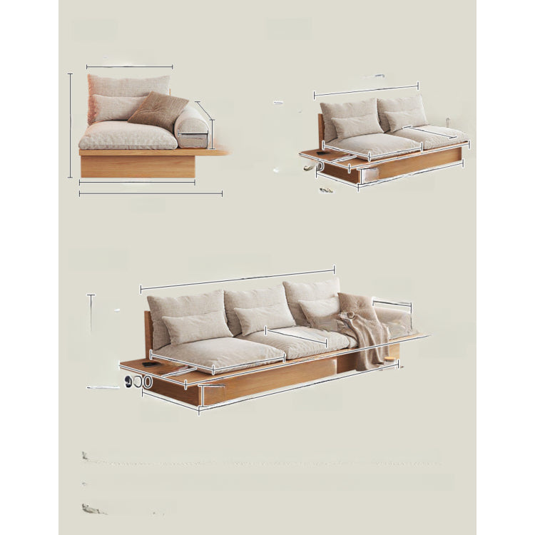 実木フレーム 布張り ローソファ 収納付き 175cm 北欧風 ナチュラル リビングソファ 床置きタイプ hns-1171