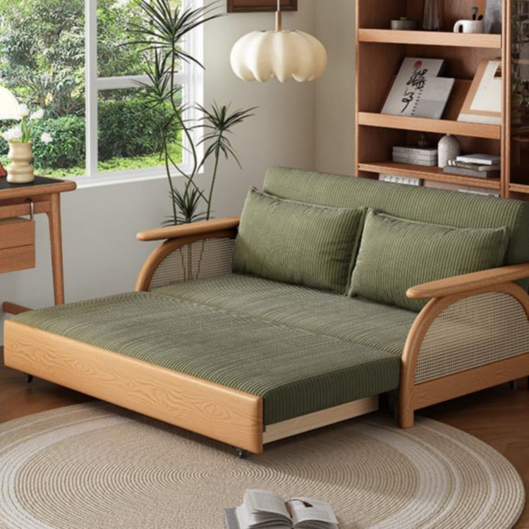 ソファベッド 実木 伸長タイプ 下収納付き コーデュロイ生地 ナチュラル おしゃれ 幅112?192cm リビング用 g4-7124