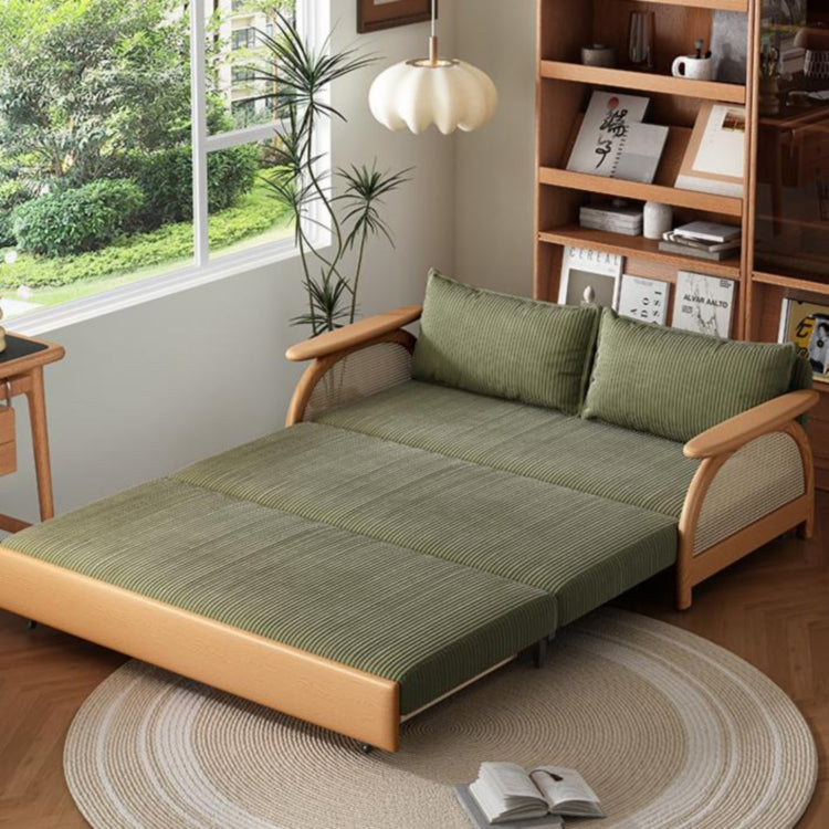 ソファベッド 実木 伸長タイプ 下収納付き コーデュロイ生地 ナチュラル おしゃれ 幅112?192cm リビング用 g4-7124