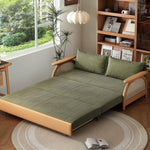 ソファベッド 実木 伸長タイプ 下収納付き コーデュロイ生地 ナチュラル おしゃれ 幅112?192cm リビング用 g4-7124