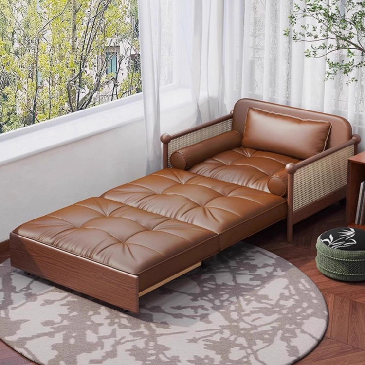 レトロ風 実木ソファベッド 伸縮式 オイルレザー調 収納付き 幅114～194cm 1人掛け～2人掛け コンパクト ソファベッド g4-7277
