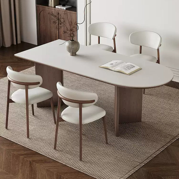 フレンチスタイル セラミック天板ダイニングテーブル 小型世帯向け 半円長方形デザイン 軽ラグジュアリー ホワイト 食卓 hagst-3615