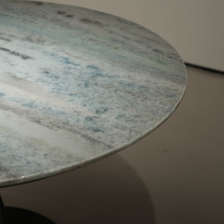 デザイナーズ 大理石センターテーブル アイスブルー×シルバー 天然石天板 高級ラグジュアリーモダン jrjj-6628