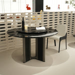 デザイナーズ 大理石ダイニングテーブル ブラック×シルバー 高級ラグジュアリースタイル 回転盤付 jrjj-A38