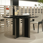 デザイナーズ 大理石ダイニングテーブル ブラック×シルバー 高級ラグジュアリースタイル 回転盤付 jrjj-A38