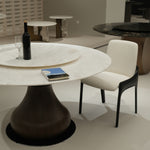 デザイナーズ天然大理石ラウンドダイニングテーブル　ホワイト天板と回転盤付きのナチュラルラグジュアリースタイル150cm jrjj-6766