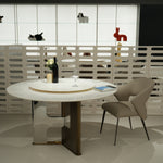 デザイナーズ 大理石ダイニングテーブル ホワイト×ゴールド 回転盤付き ラグジュアリーモダン jrjj-6768