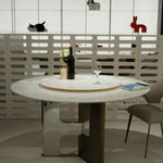 デザイナーズ 大理石ダイニングテーブル ホワイト×ゴールド 回転盤付き ラグジュアリーモダン jrjj-6768