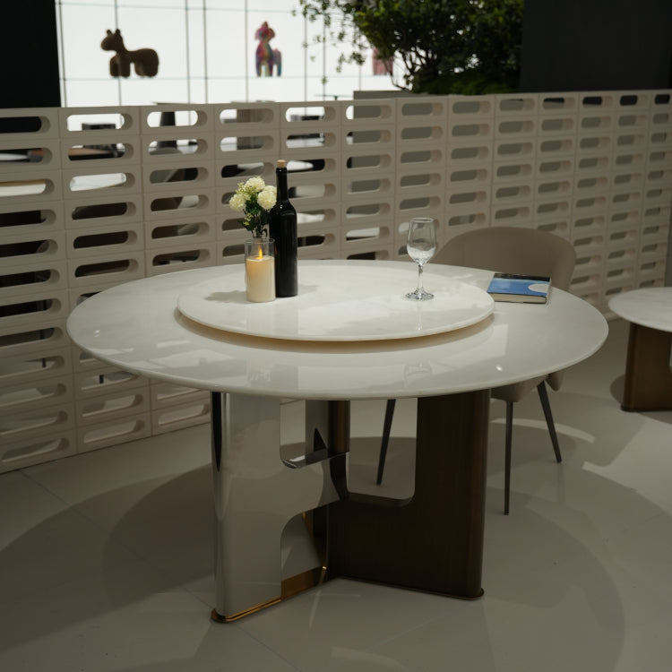 デザイナーズ 大理石ダイニングテーブル ホワイト×ゴールド 回転盤付き ラグジュアリーモダン jrjj-6768