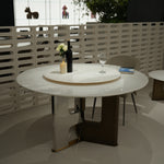 デザイナーズ 大理石ダイニングテーブル ホワイト×ゴールド 回転盤付き ラグジュアリーモダン jrjj-6768