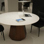 デザイナーズ 大理石ダイニングテーブル ホワイト×ウォールナット ナチュラルモダン 高級ラウンドテーブル jrjj-6503