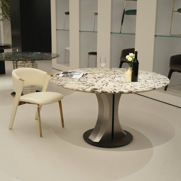 デザイナーズ天然大理石ダイニングテーブル ベージュ×ブラック天板が