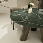 デザイナーズ 大理石ダイニングテーブル グリーン×シルバーアート 高級ラグジュアリーモダン jrjj-6772