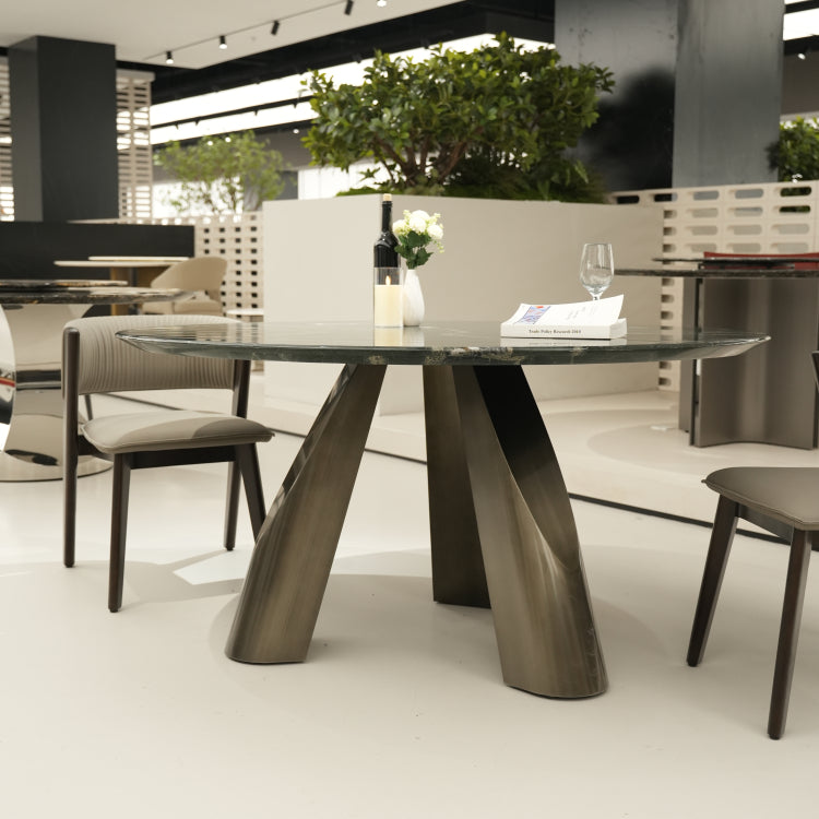 デザイナーズ 大理石ダイニングテーブル グリーン×シルバーアート 高級ラグジュアリーモダン jrjj-6772