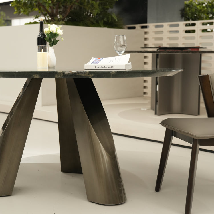 デザイナーズ 大理石ダイニングテーブル グリーン×シルバーアート 高級ラグジュアリーモダン jrjj-6772