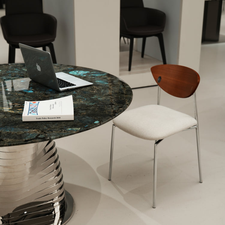 デザイナーズ 大理石ダイニングテーブル ブルーラブラドライト調 螺旋ステンレス脚 ラグジュアリーモダン jrjj-6614