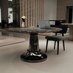 デザイナーズ 大理石ダイニングテーブル ブルー×ゴールドマーブル ラグジュアリー スチールベース 円形テーブル jrjj-6612