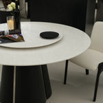 デザイナーズ 大理石ダイニングテーブル ホワイト×ブラック 高級ラグジュアリー 円形テーブル 回転盤付き jrjj-A30