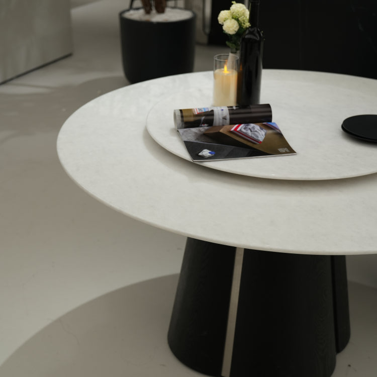 デザイナーズ 大理石ダイニングテーブル ホワイト×ブラック 高級ラグジュアリー 円形テーブル 回転盤付き jrjj-A30