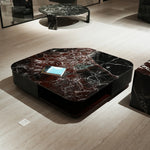 デザイナーズ 大理石センターテーブル ダークレッド×ブラック 高級ラグジュアリー リビングテーブル jrjj-8555