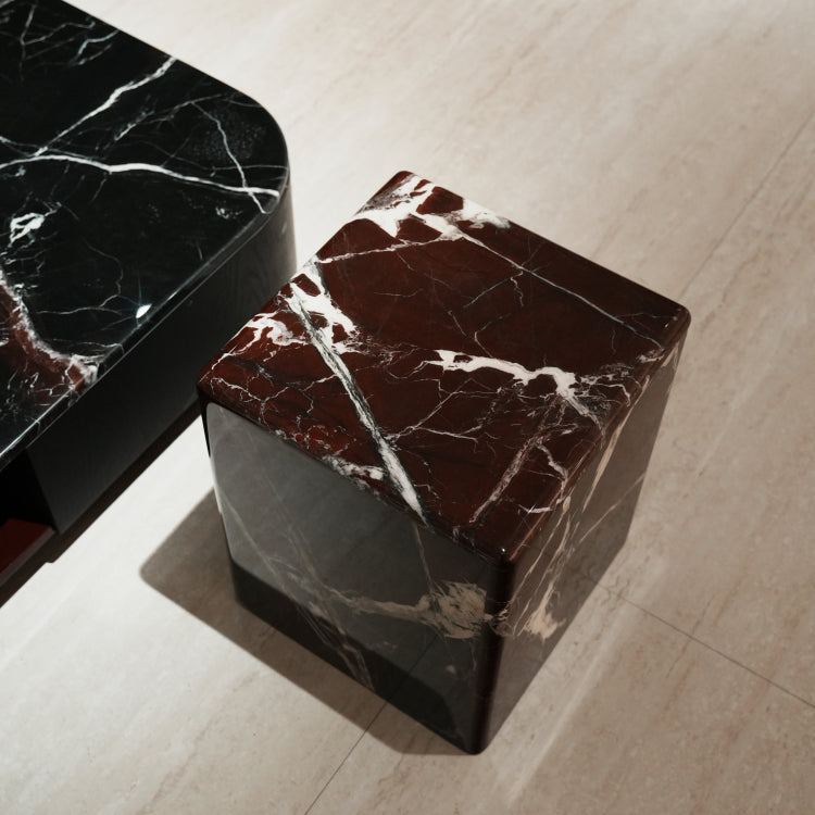 デザイナーズ 大理石センターテーブル ダークレッド×ブラック 高級ラグジュアリー リビングテーブル jrjj-8555