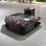 デザイナーズ 大理石センターテーブル ダークレッド×ブラック 高級ラグジュアリー リビングテーブル jrjj-8555