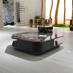 デザイナーズ 大理石センターテーブル ダークレッド×ブラック 高級ラグジュアリー リビングテーブル jrjj-8555
