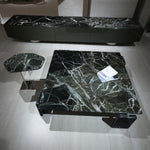 デザイナーズ 大理石センターテーブル ダークグリーン×ブラック 天然石モダン リビングテーブル jrjj-8598