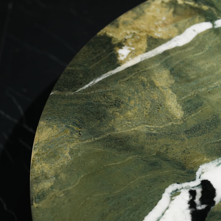 デザイナーズ 大理石ローテーブル ダークグリーン 天然石ラグジュアリー 円形モダンリビングテーブル jrjj-8699