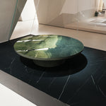 デザイナーズ 大理石ローテーブル ダークグリーン 天然石ラグジュアリー 円形モダンリビングテーブル jrjj-8699