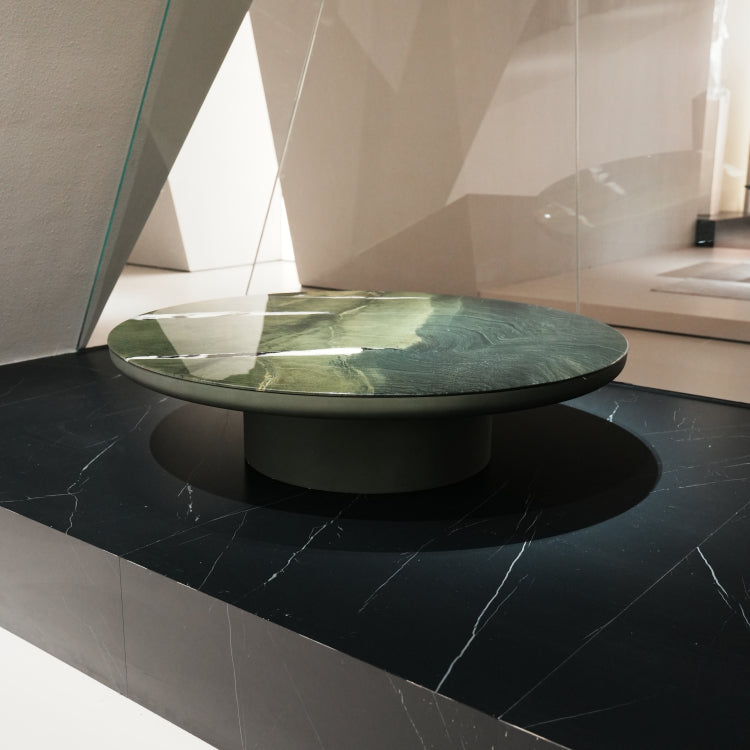 デザイナーズ 大理石ローテーブル ダークグリーン 天然石ラグジュアリー 円形モダンリビングテーブル jrjj-8699