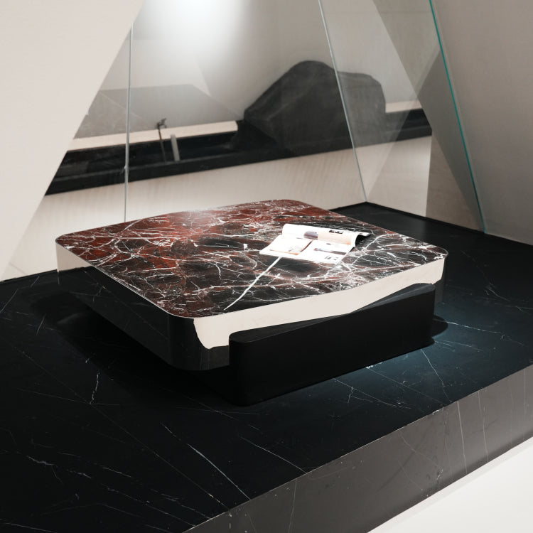 デザイナーズ 大理石ローテーブル ダークレッド×ブラック センターテーブル 高級ラグジュアリー リビングテーブル110cm jrjj-8653