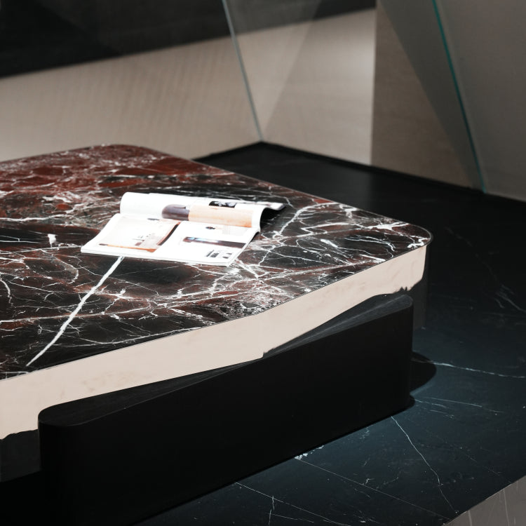 デザイナーズ 大理石ローテーブル ダークレッド×ブラック センターテーブル 高級ラグジュアリー リビングテーブル110cm jrjj-8653