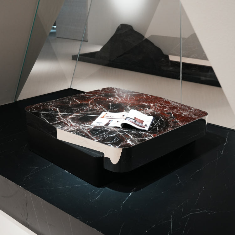 デザイナーズ 大理石ローテーブル ダークレッド×ブラック センターテーブル 高級ラグジュアリー リビングテーブル110cm jrjj-8653