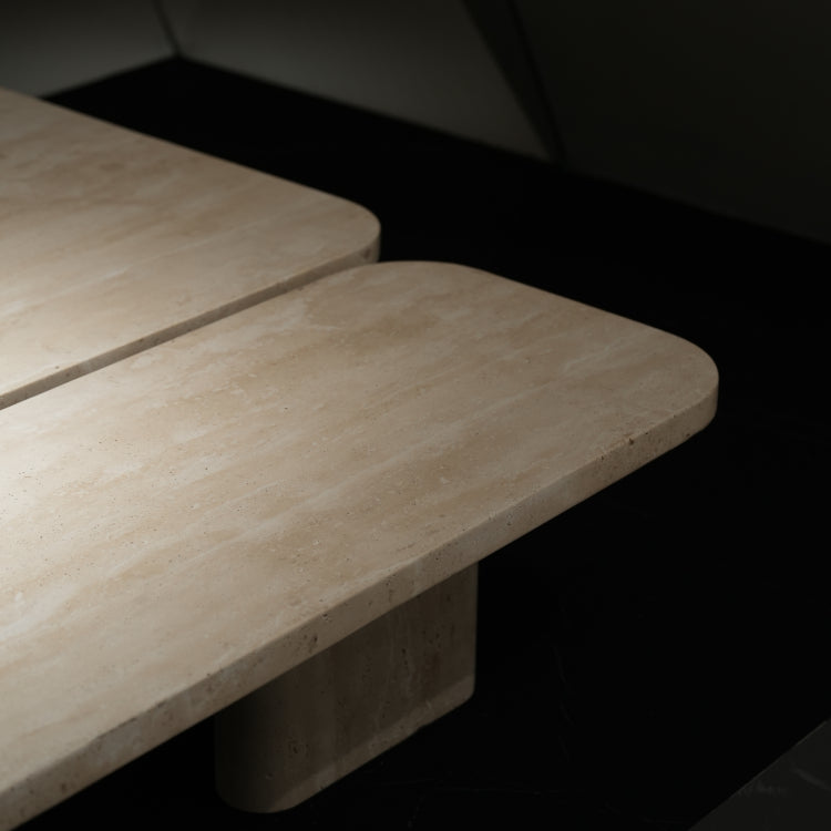 デザイナーズ トラバーチン ローテーブル ナチュラルベージュ センターテーブル 天然石モダン 組み合わせリビングテーブル120cm×90cm jrjj-8573