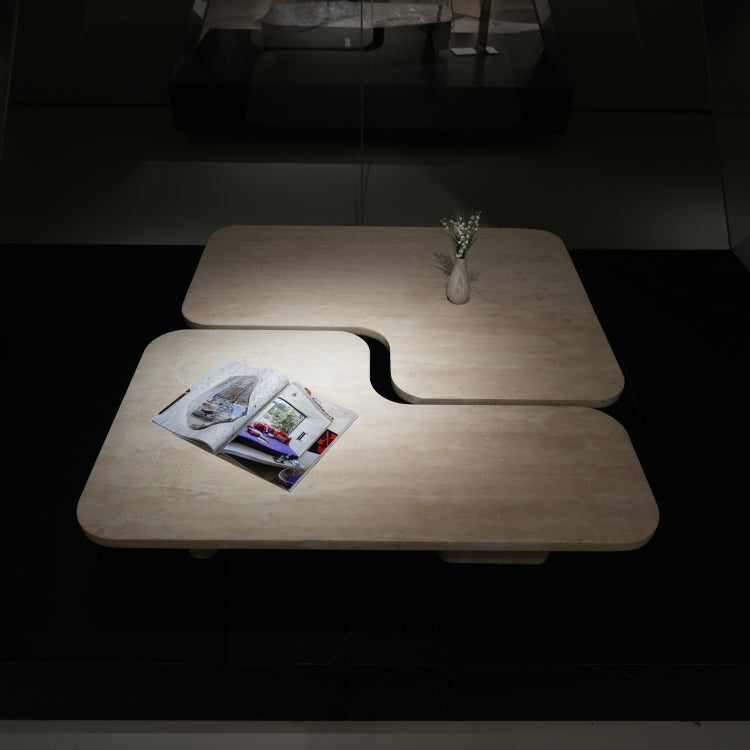 デザイナーズ トラバーチン ローテーブル ナチュラルベージュ センターテーブル 天然石モダン 組み合わせリビングテーブル120cm×90cm jrjj-8573