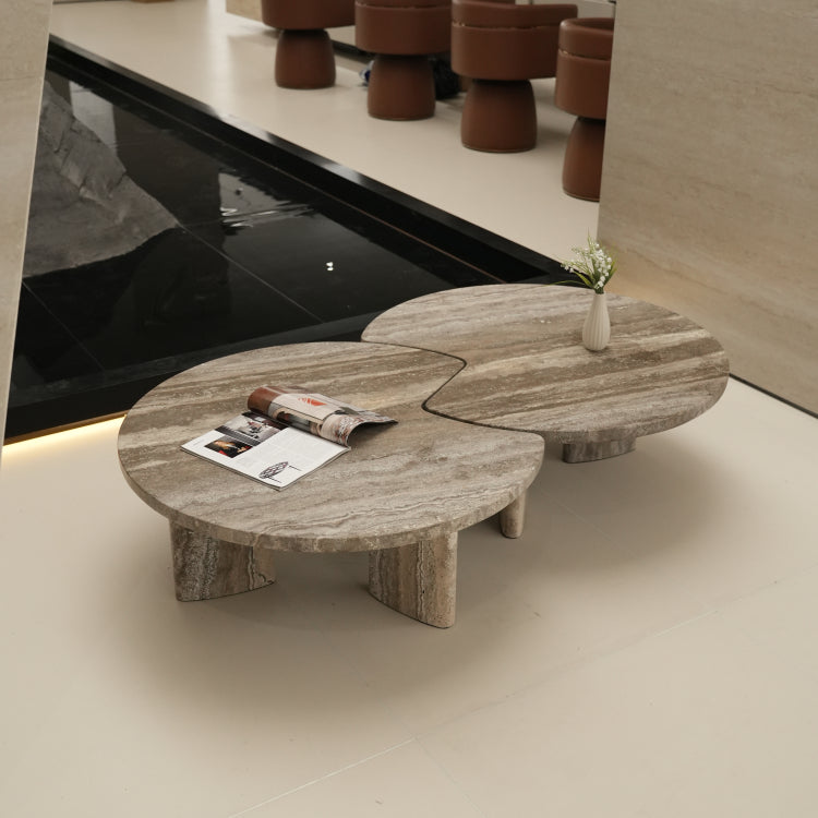 デザイナーズ トラバーチン ローテーブル センターテーブル 天然石グレージュモダン 組み合わせリビングテーブル ラグジュアリーデザイン90cm jrjj-8575