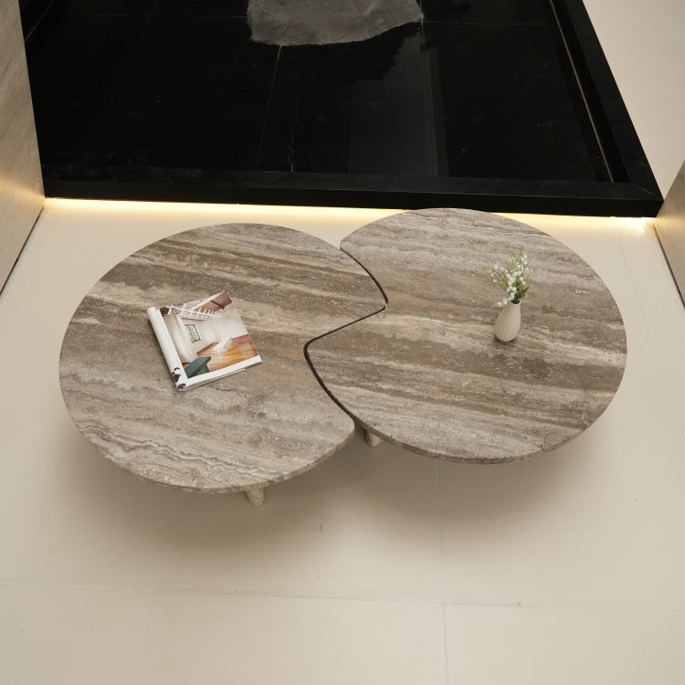 デザイナーズ トラバーチン ローテーブル センターテーブル 天然石グレージュモダン 組み合わせリビングテーブル ラグジュアリーデザイン90cm jrjj-8575
