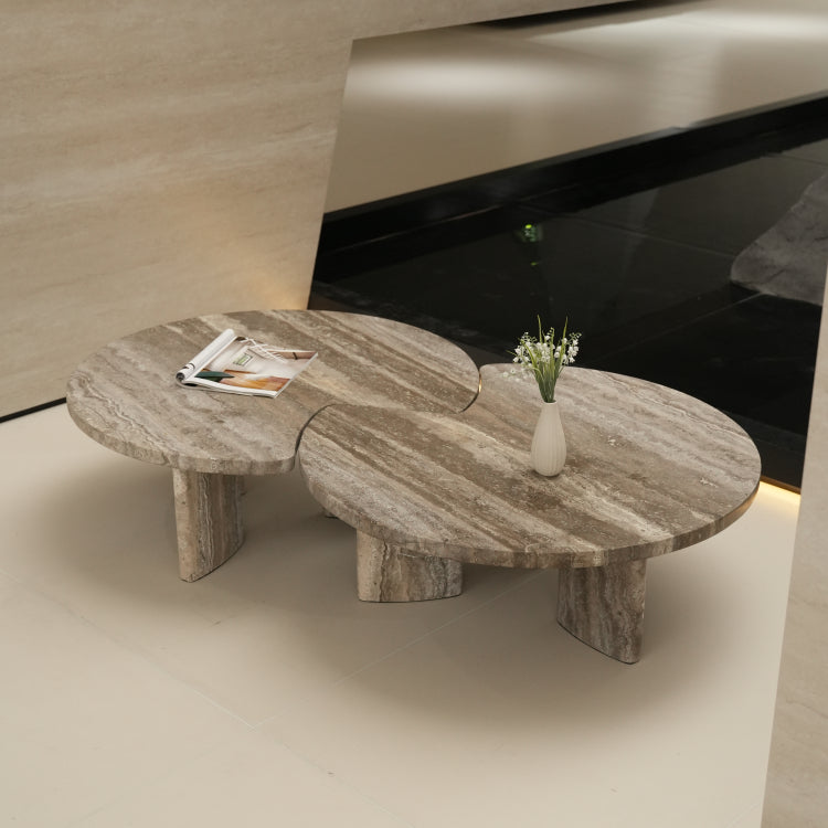 デザイナーズ トラバーチン ローテーブル センターテーブル 天然石グレージュモダン 組み合わせリビングテーブル ラグジュアリーデザイン90cm jrjj-8575