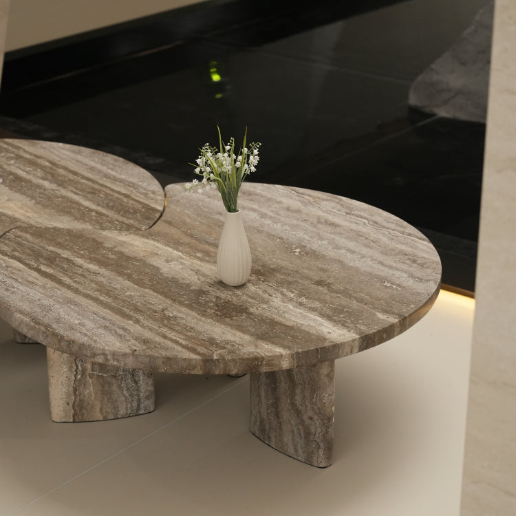 デザイナーズ トラバーチン ローテーブル センターテーブル 天然石グレージュモダン 組み合わせリビングテーブル ラグジュアリーデザイン90cm jrjj-8575