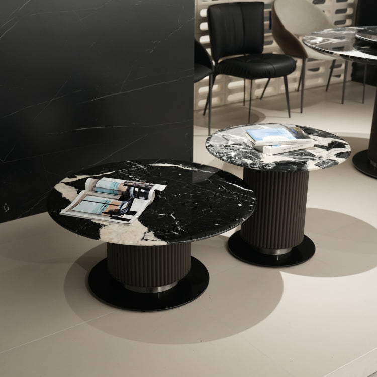 デザイナーズ 大理石ローテーブル 天然石ブラック＆ホワイトモダン 丸テーブルセット ラグジュアリーインテリア80cm 60cm jrjj-8689
