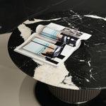 デザイナーズ 大理石ローテーブル 天然石ブラック＆ホワイトモダン 丸テーブルセット ラグジュアリーインテリア80cm 60cm jrjj-8689