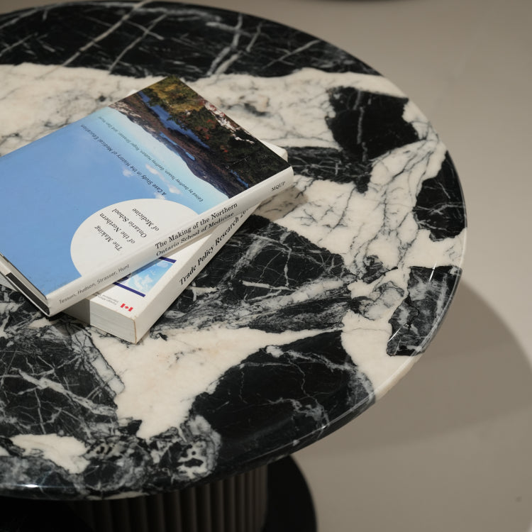 デザイナーズ 大理石ローテーブル 天然石ブラック＆ホワイトモダン 丸テーブルセット ラグジュアリーインテリア80cm 60cm jrjj-8689