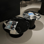 デザイナーズ 大理石ローテーブル 天然石ブラック＆ホワイトモダン 丸テーブルセット ラグジュアリーインテリア80cm 60cm jrjj-8689