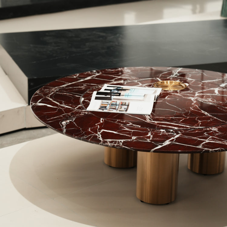 デザイナーズ 大理石センターテーブル 深紅マーブル×金属脚 ラグジュアリーモダン 丸ローテーブル120cm jrjj-8617